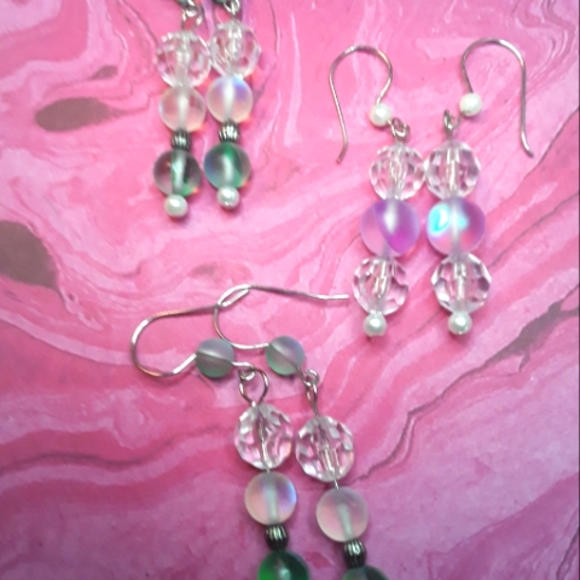 Set of Dangle Long Earrings Clear,Green and Pink Lot of 3, Earrings ♡ - Picture 6 of 12